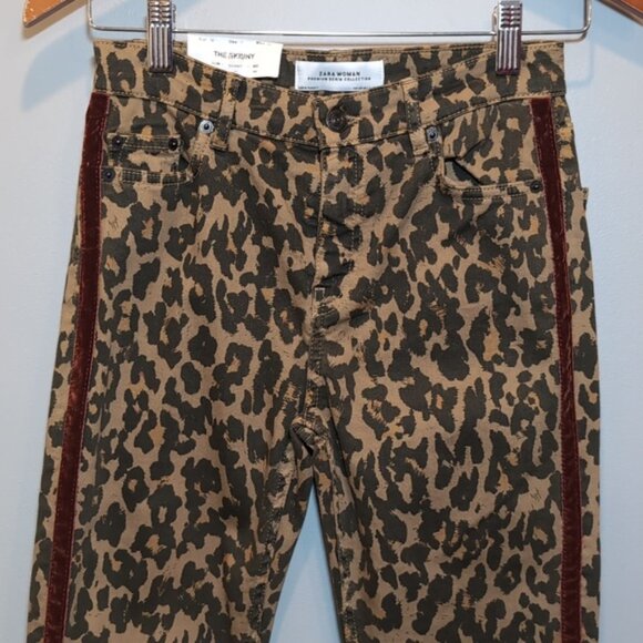 ZARA Woman The Skinny Jeans Leopard Print Velvet Tuxedo Stripe Premium Denim - Picture 4 of 13